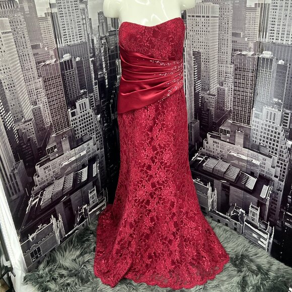 Caterina Collection Red Lace Embellished Gown - Picture 3 of 10